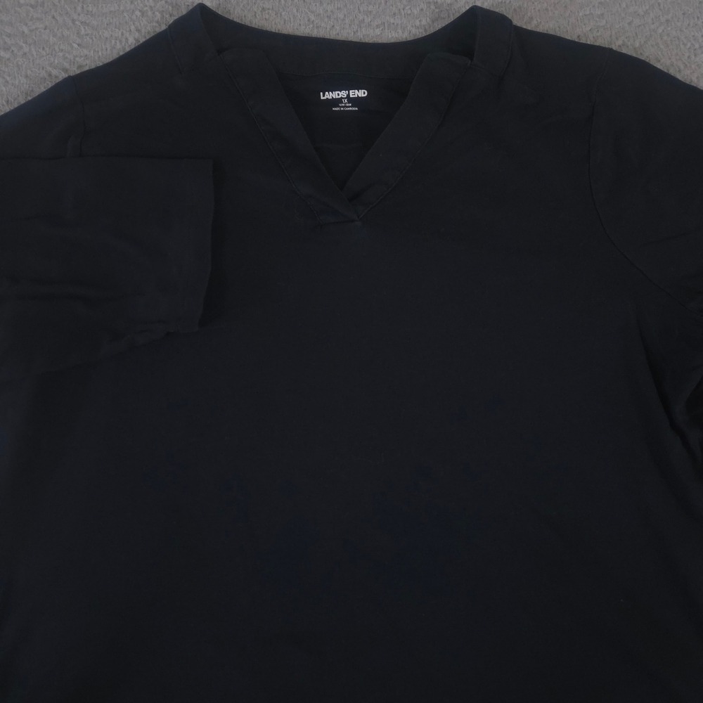 Lands' End Shirt Womens 1X Black Supima Cotton‎ Modal Split Neck 3/4 Sleeve